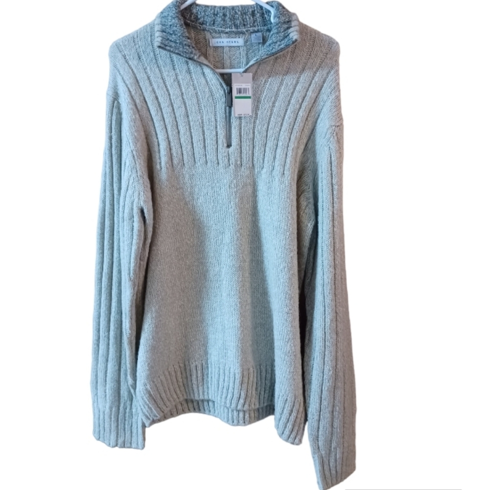 NEW John Henry Men's Large 100% Acrylic Knit Zip Neck Gray Sweater NWT